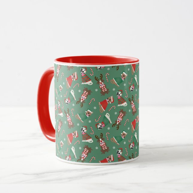 Mug Joyeux Chiens taureaux de marque de Noël (Devant gauche)