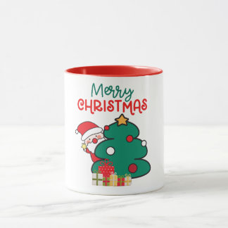 Mug Joyeux Christma Père Noël, arbre et cadeaux
