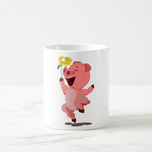Mug Joyeux Cochon avec Fleur - Vos couleurs / Texte (Centre)