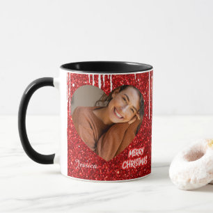 Mug Joyeux Coeur de Noël Nom photo personnalisé