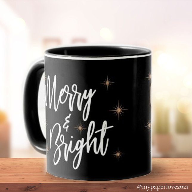 Mug Joyeux et brillant Black Gold Star Élégant Noël (Créateur téléchargé)