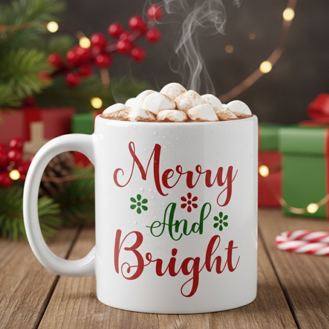 Mug Joyeux et brillant Festif Rouge et Vert Noël (Merry and Bright Festive Red and Green Christmas Coffee Mug)