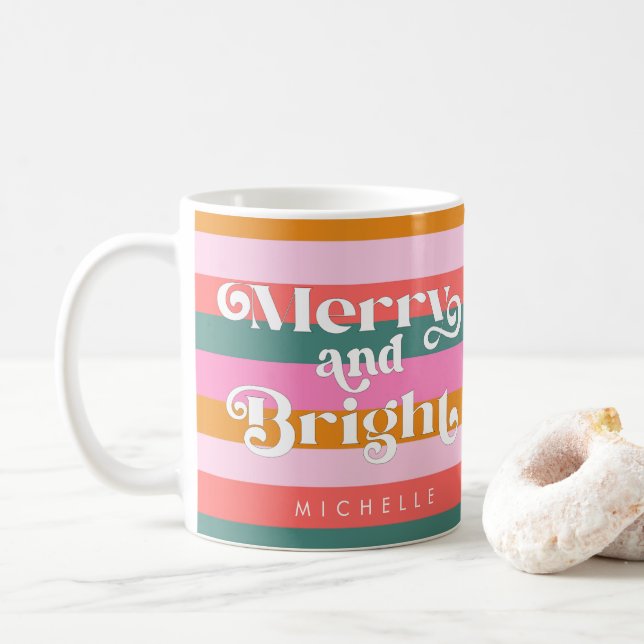 Mug Joyeux et brillant Grille de Noël moderne sur mesu (Avec donut)