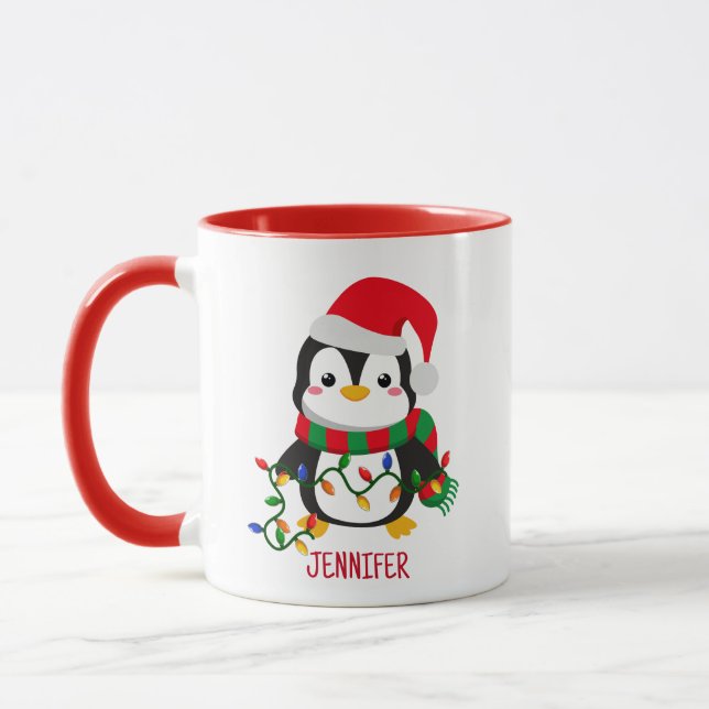 Mug Joyeux et brillant pingouin de Noël (Gauche)