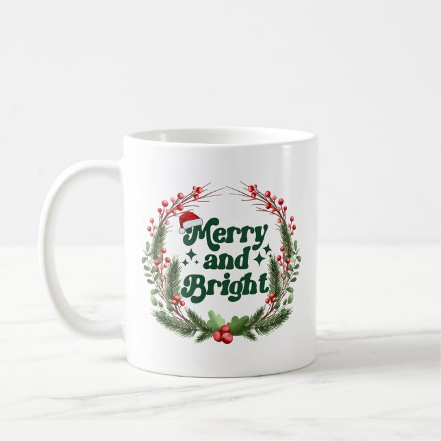 Mug Joyeux et brillant rouge blanc vert doux Noël (Gauche)