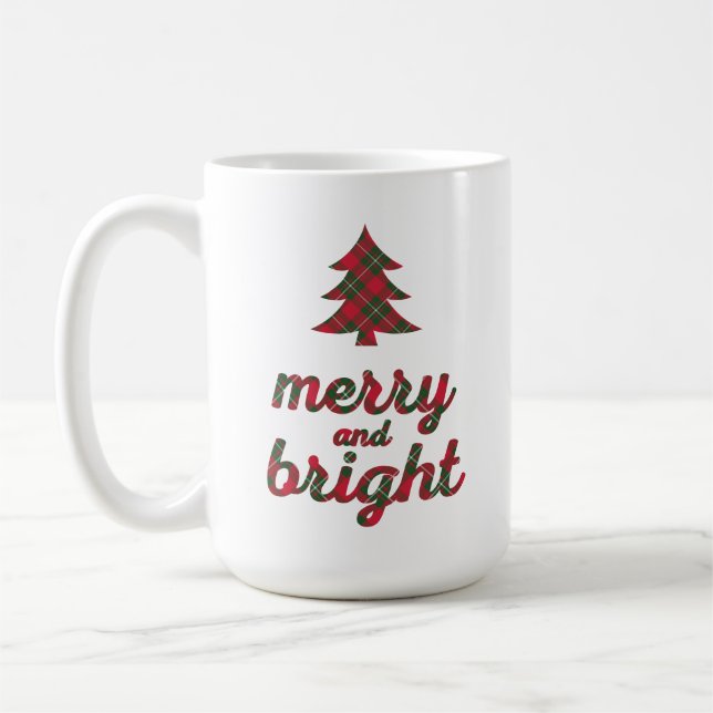 Mug Joyeux et brillant tartan typographie de Noël (Gauche)
