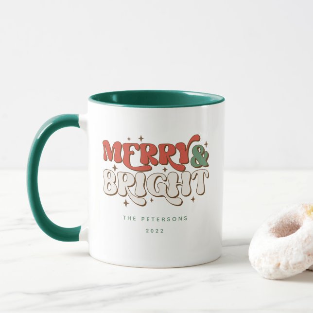 Mug Joyeux et lumineux Noël rétro (Avec donut)