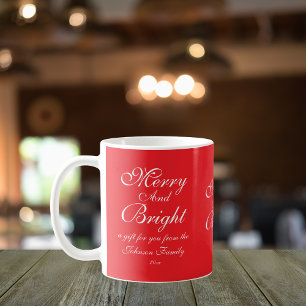 Mug Joyeux Et Lumineux Nom De Script Chic Rouge Noël