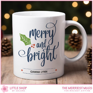 Mug Joyeux et lumineux personnalisés avec du houx