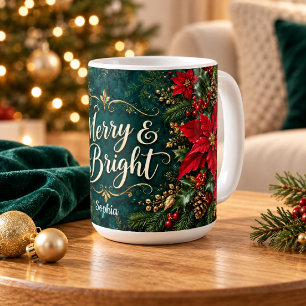 Mug Joyeux et Lumineux Poinsettia Rouge de Noël