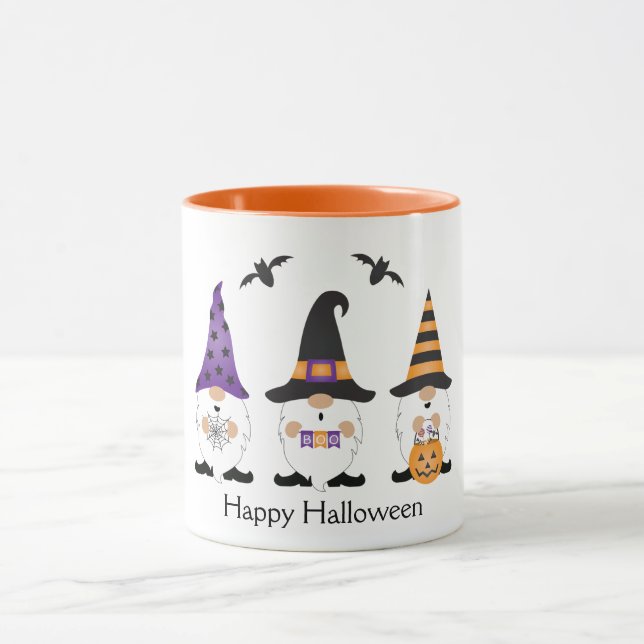 Mug Joyeux Gnomes d'Halloween violet orange (Centre)