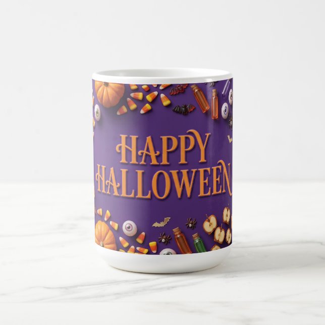 Mug Joyeux Halloween à plat sur fond violet  (Centre)