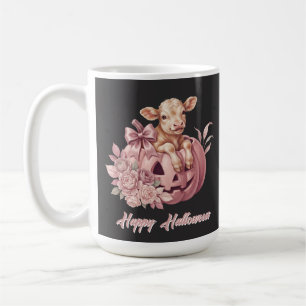 Mug Joyeux Halloween Adorable Veau Et Citrouille Rose