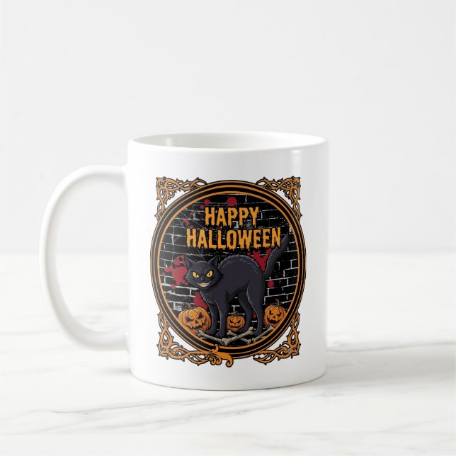 Mug Joyeux Halloween Chat Noir Citrouilles Os_1 (Gauche)