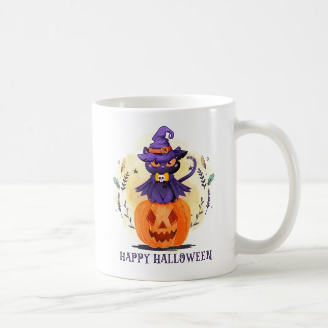 Mug Joyeux Halloween - Chat noir sorcier (Droite)
