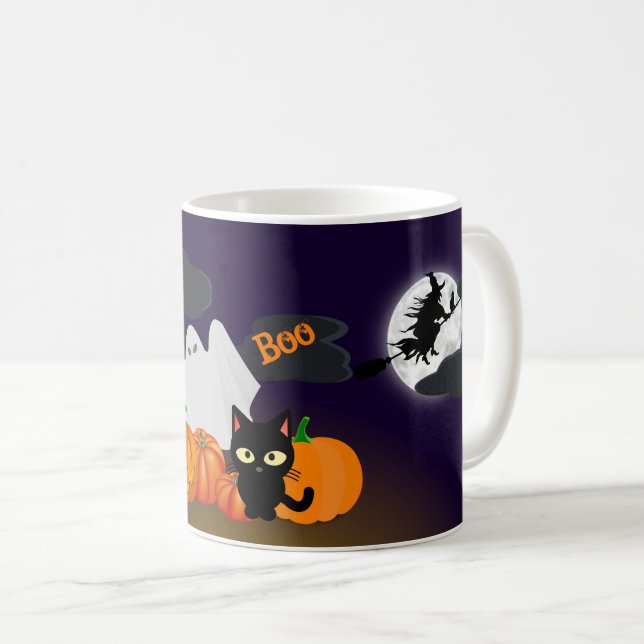Mug Joyeux Halloween : Citrouille et Chat Noir Mignons (Devant droit)