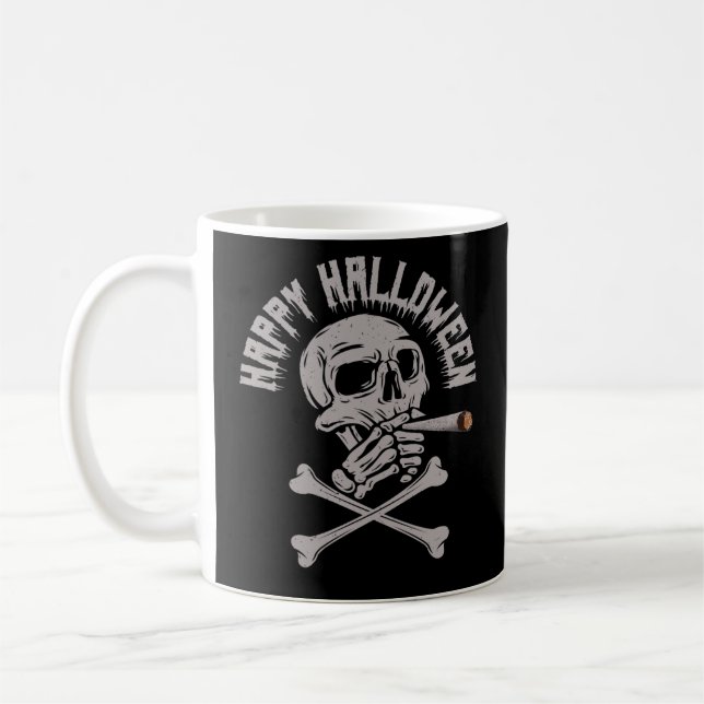 Mug Joyeux Halloween Déplaisant crâne Fumer la cigaret (Gauche)