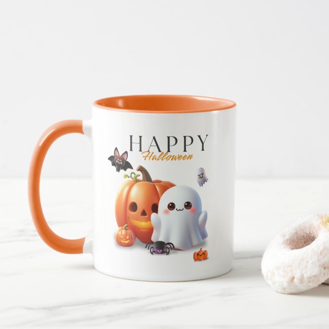 Mug Joyeux Halloween noir et orange    (Avec donut)