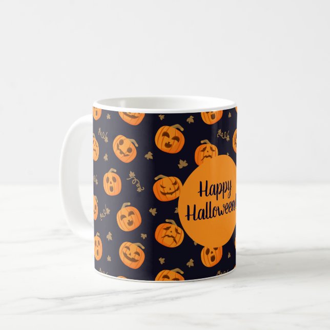 Mug Joyeux Halloween ou votre texte Drôle Citrouilles  (Devant gauche)