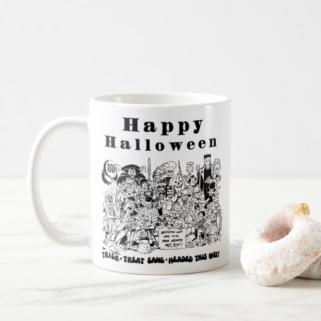 Mug Joyeux Halloween Sorcière Drôle Effrayante et Flip (Avec donut)