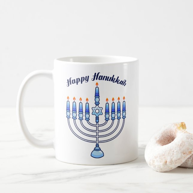 Mug Joyeux Hanoukka Menorah Juif Juif Cute bougies (Avec donut)