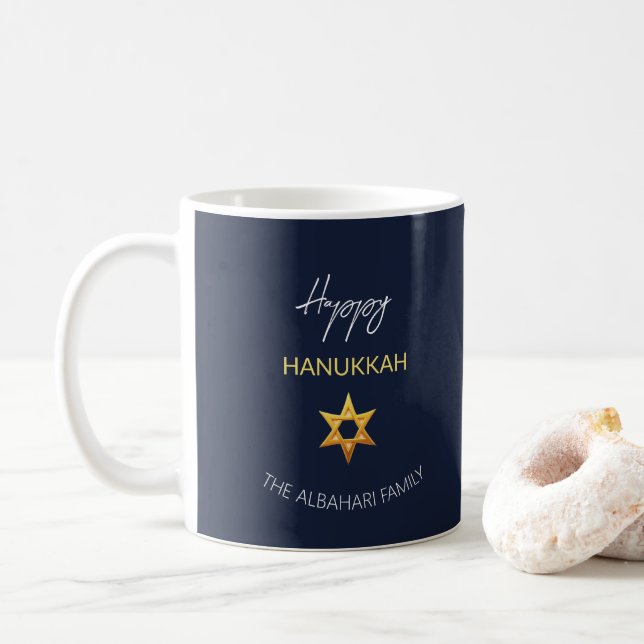 Mug Joyeux Hanukkah élégant étoile de David dorée (Avec donut)