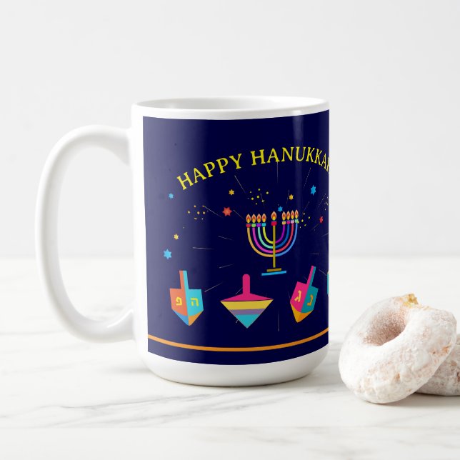 Mug Joyeux Hanukkah Menorah en Or Fête Juive (Avec donut)