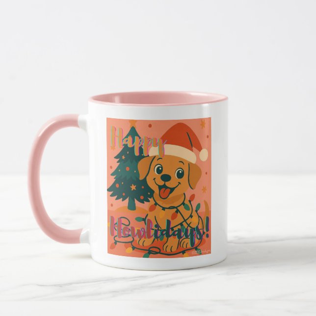 Mug Joyeux Howlidays ! Chien mignon et drôle (Gauche)