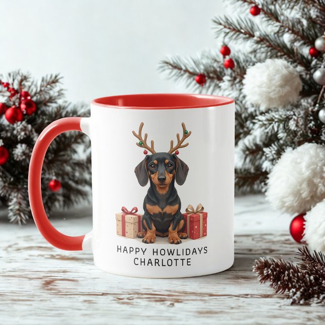 Mug Joyeux Howlidays Dachshund Noël personnalisé (Créateur téléchargé)