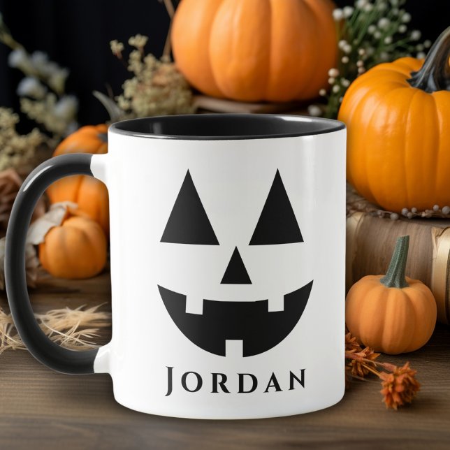 Mug Joyeux Jack-O-Lantern Face Personnalisé Halloween (Happy Jack-O-Lantern Face Custom Halloween Mug - Just add your name!)