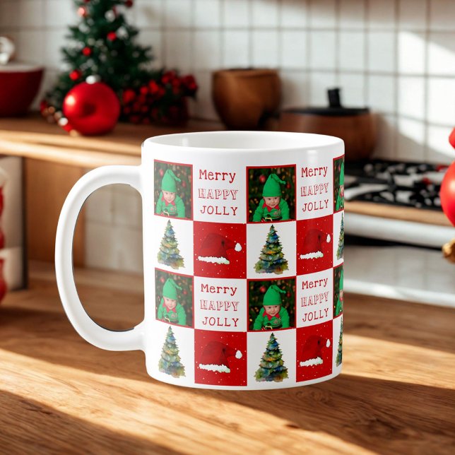Mug Joyeux Jolly Arbre de Noël Santa Hat Famille Photo (Créateur téléchargé)