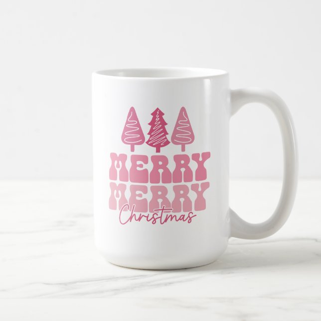 Mug Joyeux Joyeux Noël - Conception des Fêtes Rose (Droite)