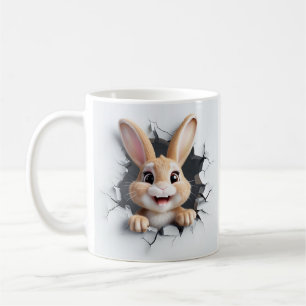 Mug Joyeux Lapin Cartoon Rompant À Travers Jagged Hole