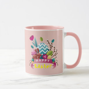 Mug Joyeux lapin de Pâques, conception d'oeufs 