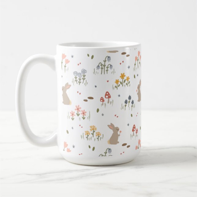 Mug Joyeux lapin de Pâques Fleurs sauvages mignons lap (Gauche)
