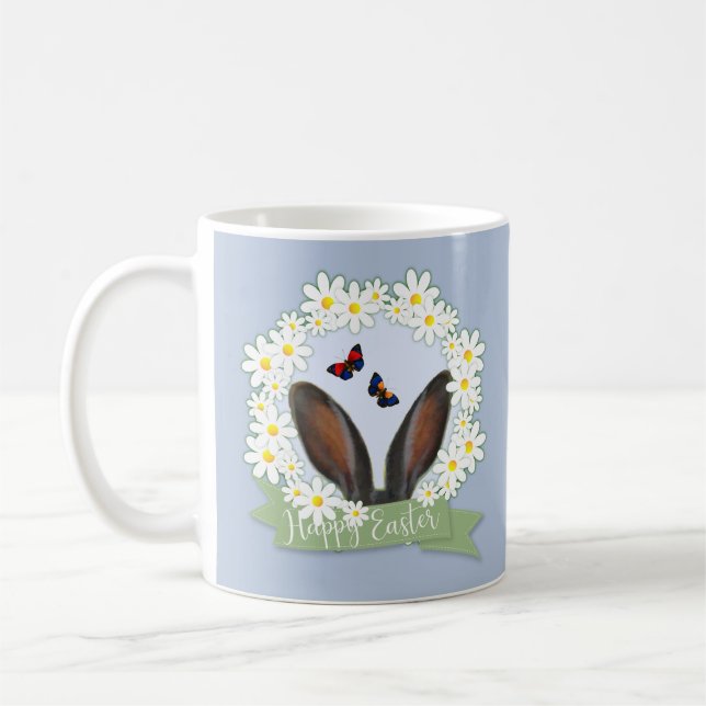 Mug Joyeux Lapin de Pâques Oreilles Marguerites Wreath (Gauche)