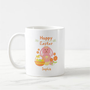 Mug Joyeux lapin rose de Pâques et fleurs