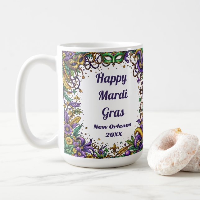 Mug Joyeux Mardi Gras Plumes & Masque (Avec donut)