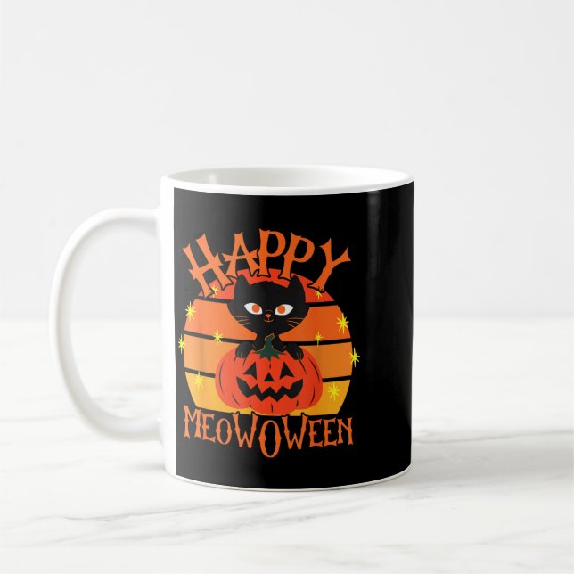 Mug Joyeux Meowoween Halloween Chat Noir Citrouille (Gauche)