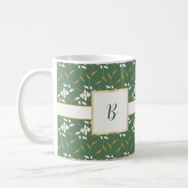 Mug Joyeux monogramme vert de la flore regale (Gauche)