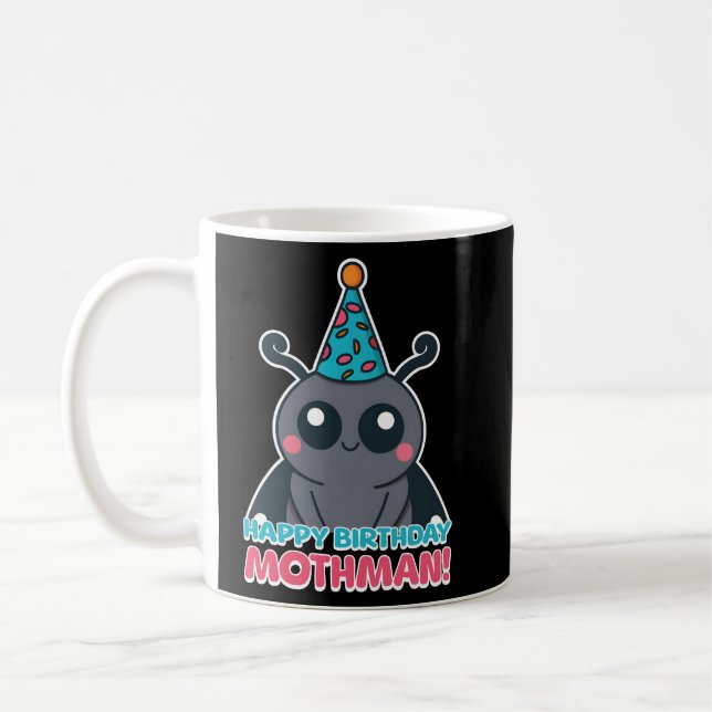 Mug Joyeux Mothman d'anniversaire ! Caricature mignon  (Gauche)
