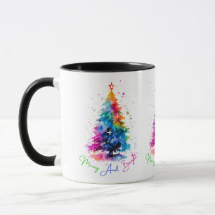 Mug Joyeux Néon brillant Arbre de Noël Blanc
