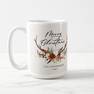 Mug joyeux noël à la peinture à l'eau cerf floral