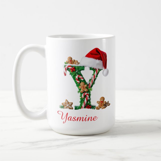 Mug Joyeux Noël à l'initiale élégante monogramme Y  (Gauche)