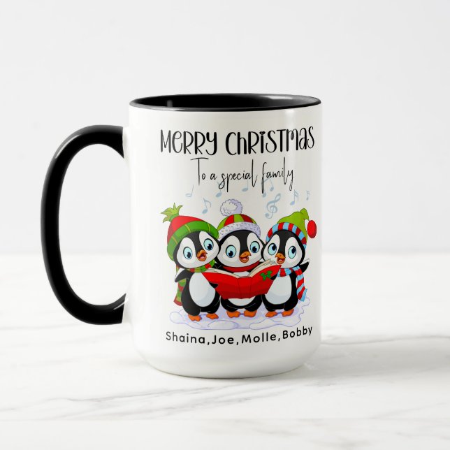 Mug Joyeux Noël à une famille spéciale de petits pingo (Gauche)