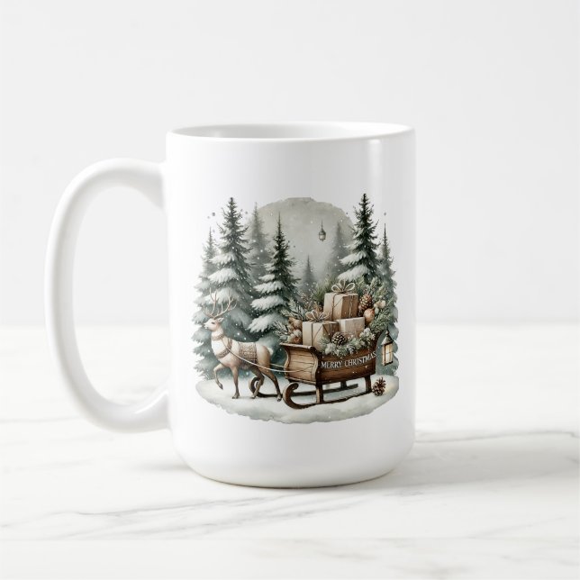 Mug Joyeux Noël ajouter monogramme rennes traîneau (Gauche)