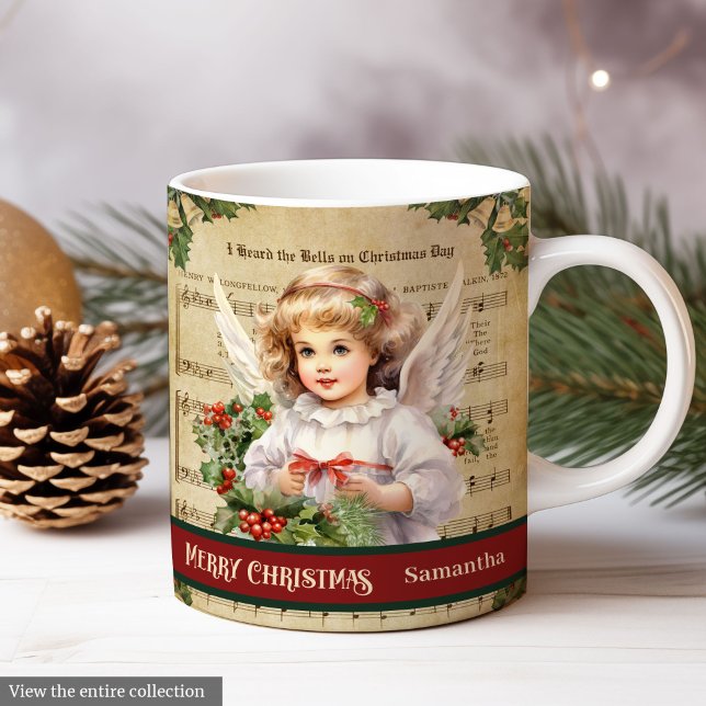Mug Joyeux Noël Ange Vert Rouge Célébration (Merry Christmas Mug Green Red Angel Celebration)