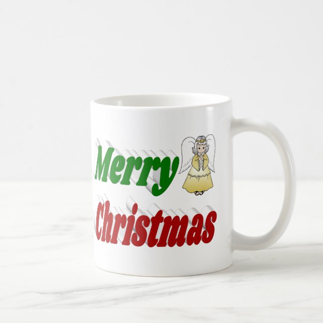 Mug Joyeux Noël Angel rouge vert demi typographie (Droite)