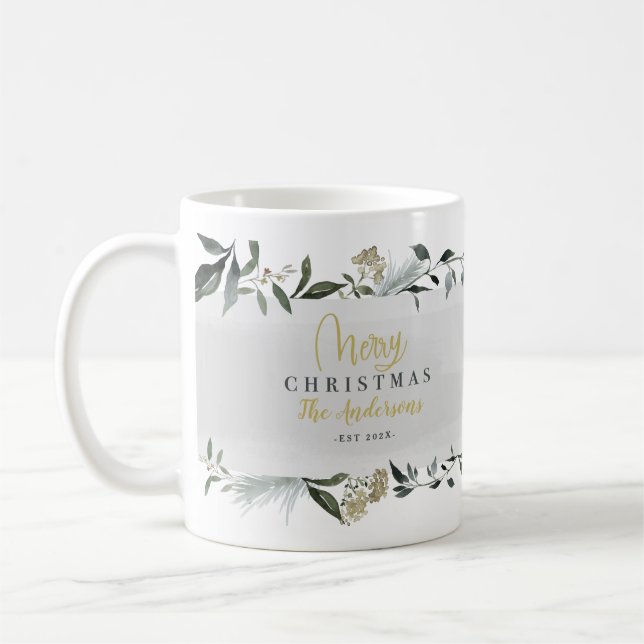 Mug Joyeux Noël aquarelle feuillage Noël (Gauche)