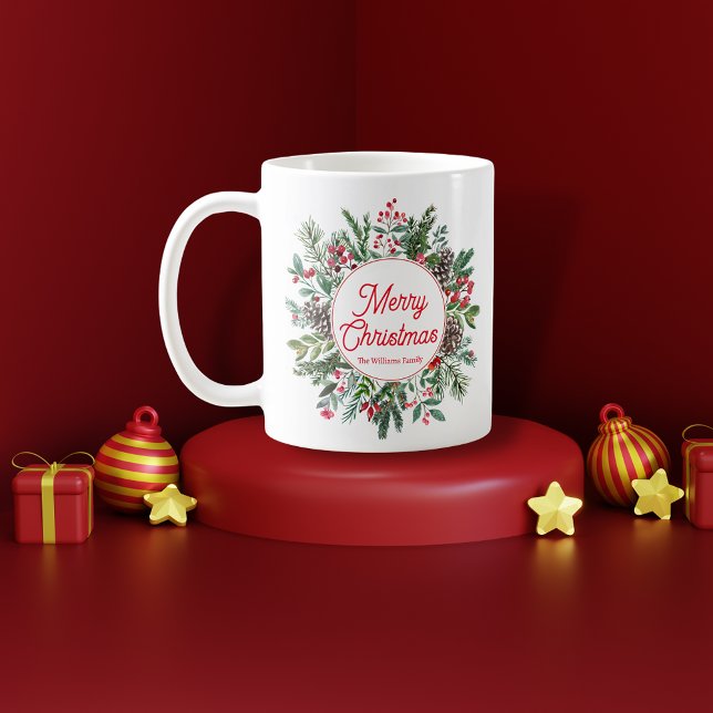 Mug joyeux noël aquarelle hiver verdure chic (Créateur téléchargé)
